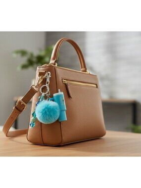 Blue Pom Keychain With Beads & Mini Cup Design